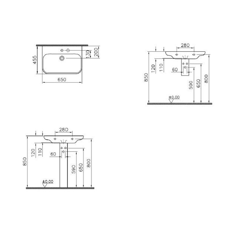 раковина подвесная vitra mod 5351b003-0041 65 см на полуножке в Алматы фото № 2