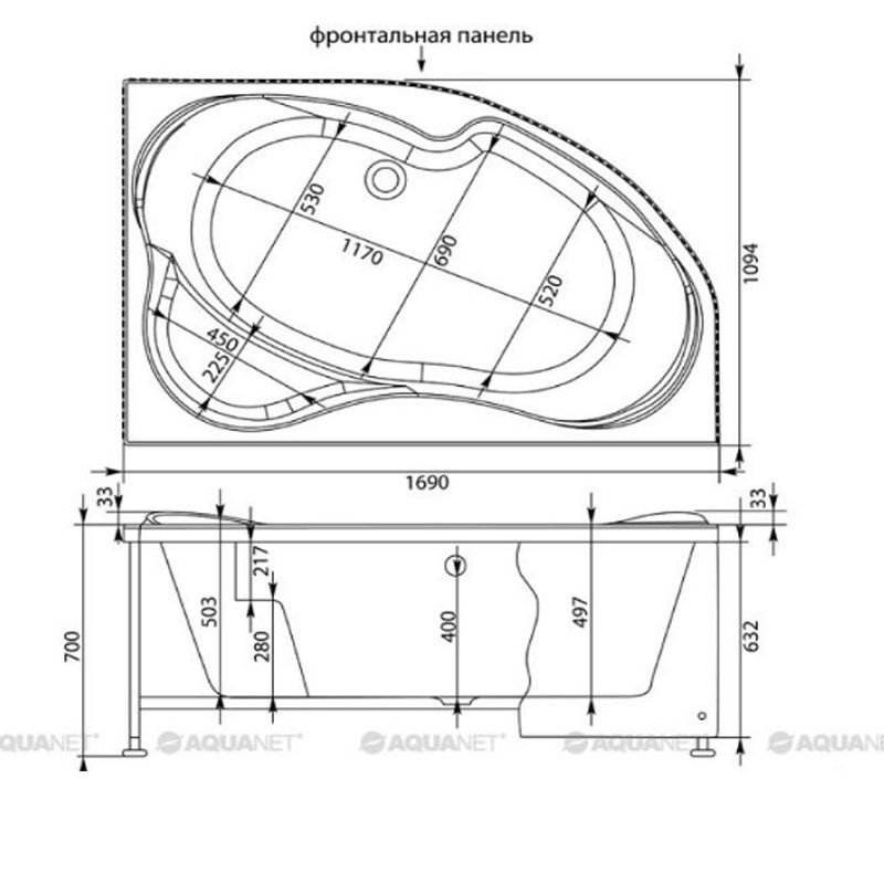 Ванна акриловая aquanet 170x110 capri l  с каркасом в Алматы фото № 3