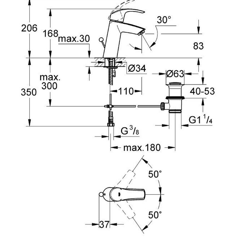 смеситель для раковины grohe eurosmart new 23322001 стандартный в Алматы фото № 3