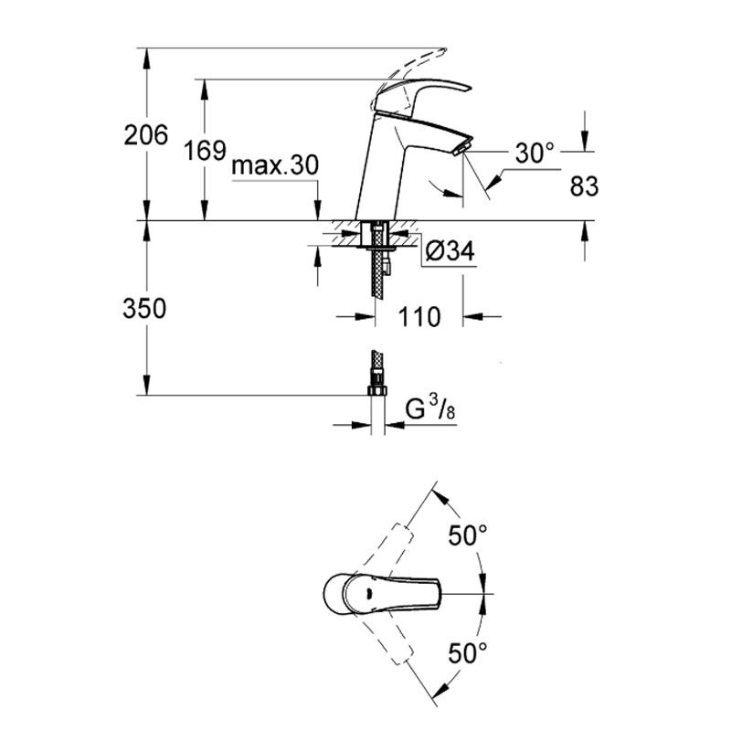 23324001 grohe eurosmart смеситель однорычажный для раковины dn 15, m-size в Алматы фото № 3