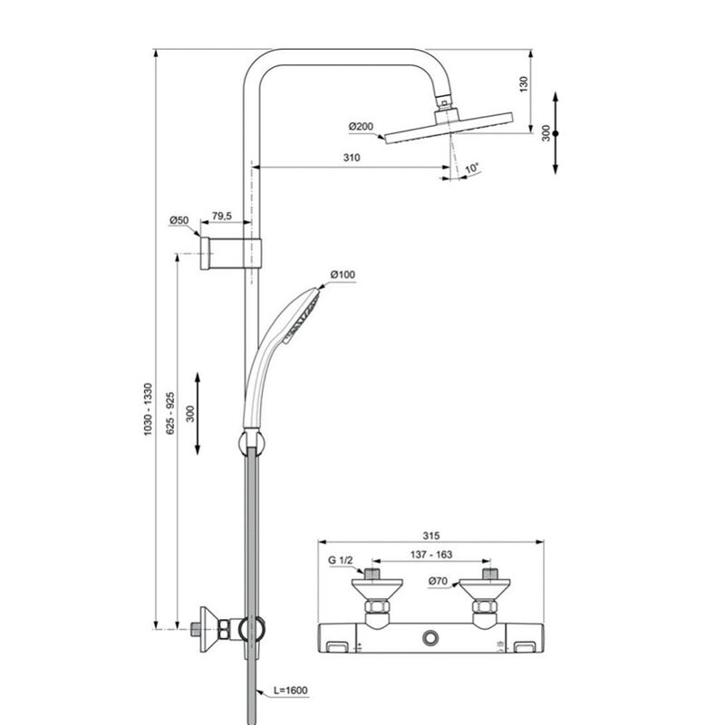 Душевая система ideal standard ceratherm t25 a7701aa 136,5 с термостатом в Алматы фото № 2
