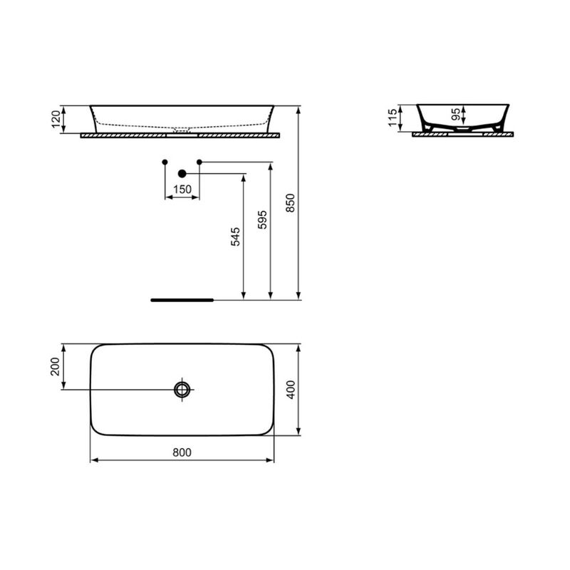 раковина накладная ideal standard ipalyss e139101 80x40 в Алматы фото № 3