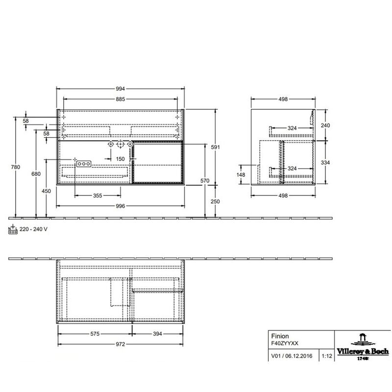 тумба с раковиной 100см villeroy&boch finion g040hfpd+4164a2r1 в Алматы фото № 2