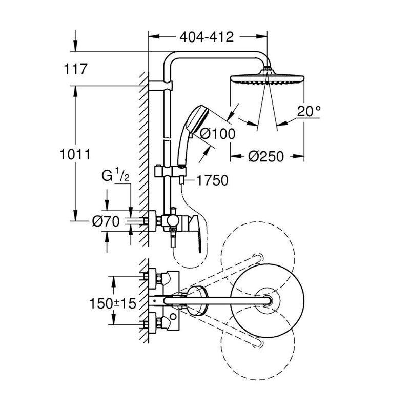 Душевая система grohe tempesta cosmopolitan 250 26673000 со смесителем для душа, хром в Алматы фото № 3