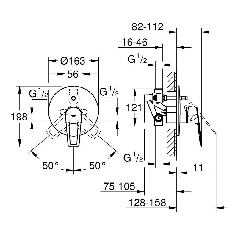 Встраиваемый смеситель для ванны grohe bauloop 29081001, однорычажный, круглая розетка, хром в Алматы фото № 2