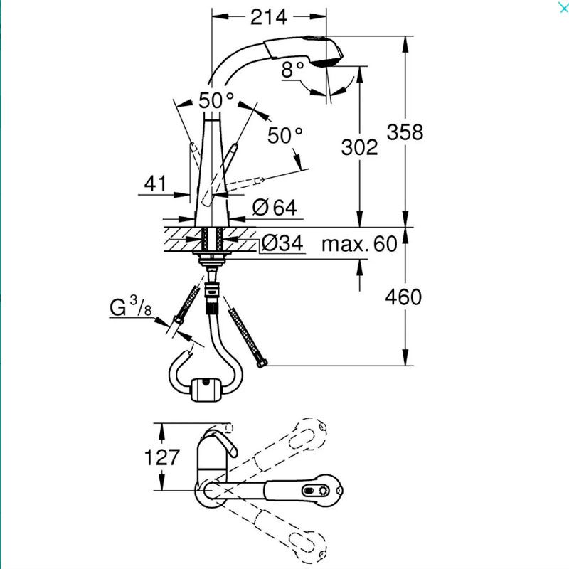 смеситель для кухни grohe zedra 32553000, выдвижной излив, хром в Алматы фото № 2