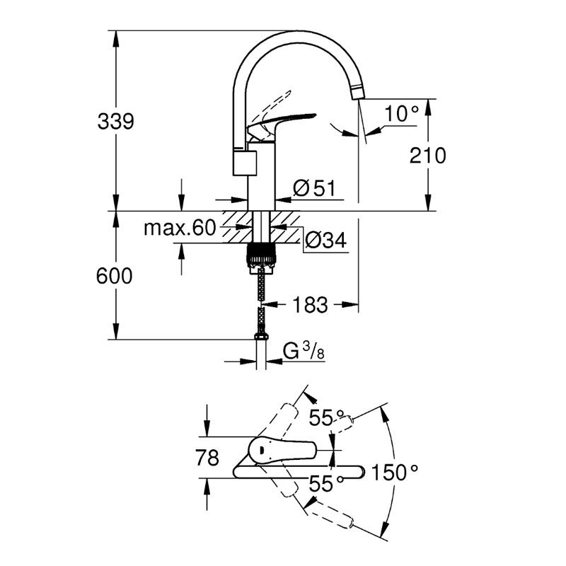 смеситель для кухни grohe eurosmart 33202003, хром в Алматы фото № 3