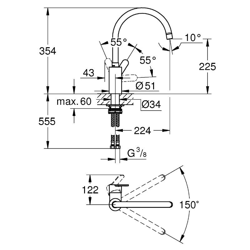 смеситель для кухни grohe eurostyle cosmopolitan 33975004, хром в Алматы фото № 2