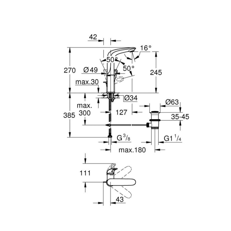 Высокий смеситель для раковины grohe eurostyle 23569003, хром в Алматы фото № 4