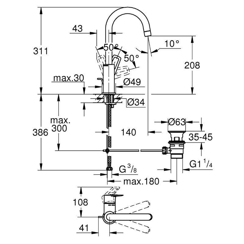 смеситель для раковины grohe bauloop new 23763001, хром в Алматы фото № 3