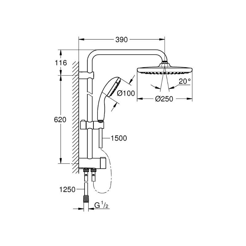Душевая система grohe vitalio start system quickfix 250 266802430 с переключателем, черный матовый в Алматы фото № 3