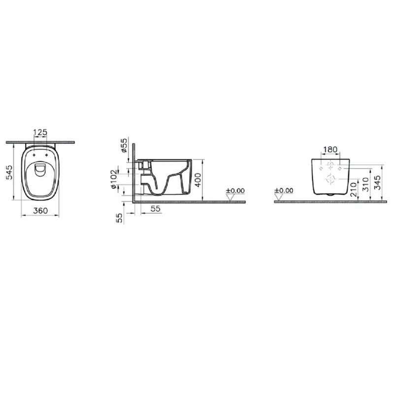 унитаз подвесной vitra plural 7830b401-0075 безободковый белый матовый в Алматы фото № 3