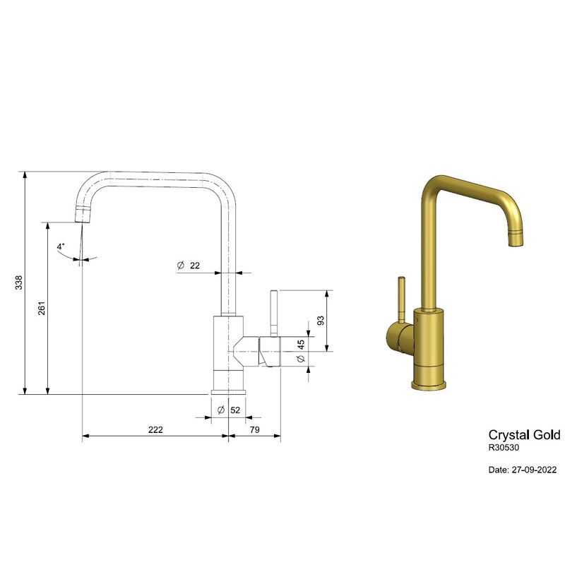 смеситель для кухни reginox crystal gold kitchen tap, золотой в Алматы фото № 4