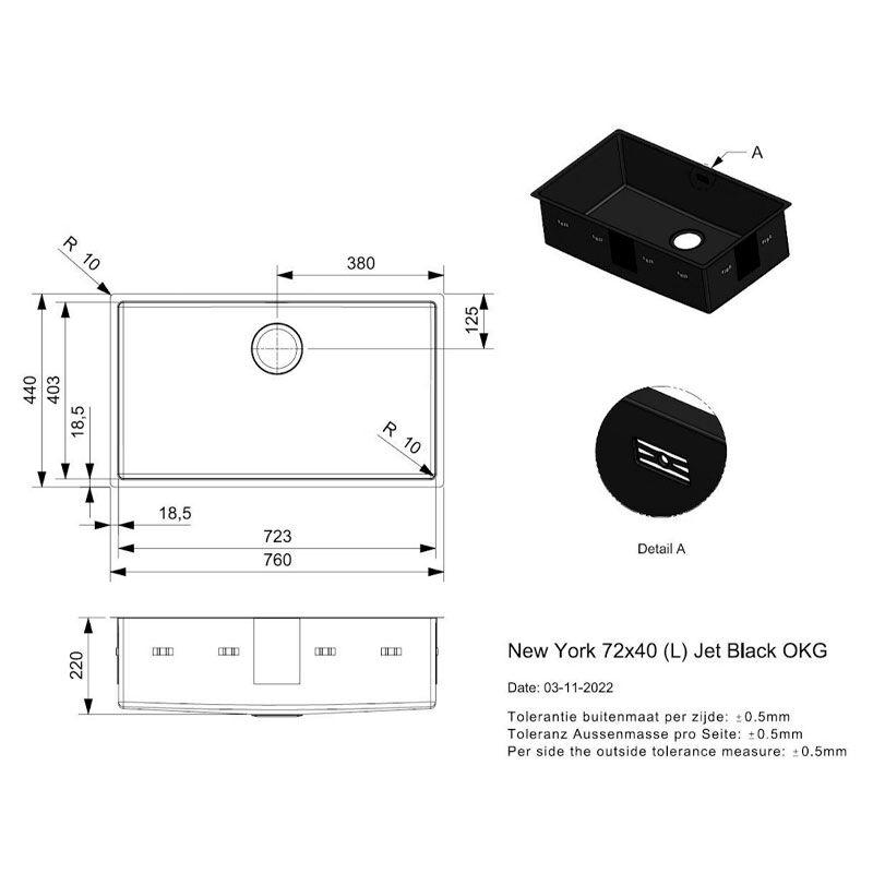 Кухонная мойка reginox new york 72x40 l, jet black okg в Алматы фото № 2