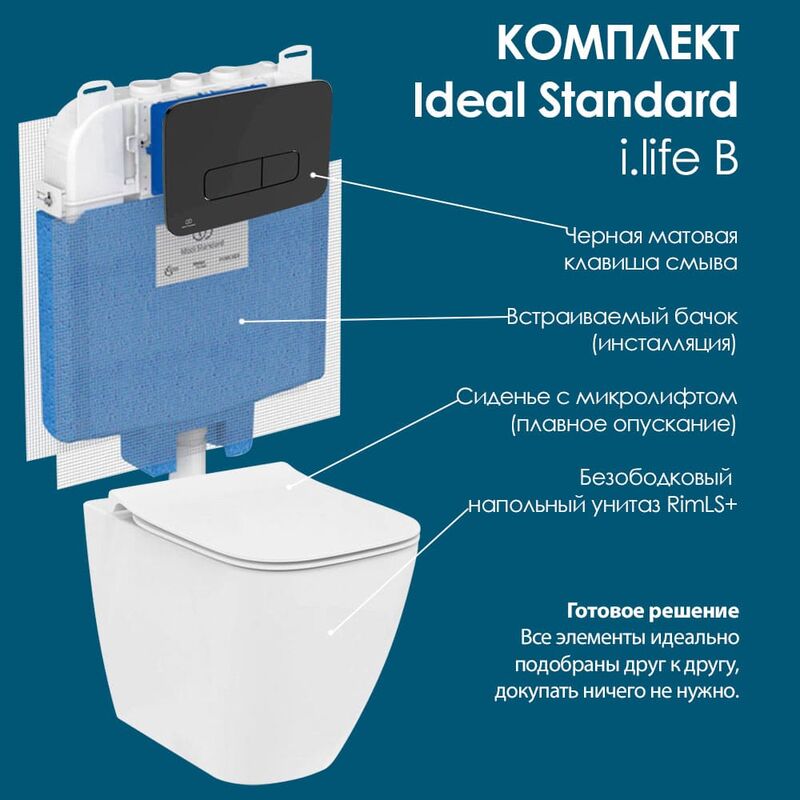 унитаз с инсталляцией 4в1 ideal standard i.life b t461601 r014767 r0123a6 t5003hy в Алматы фото № 2