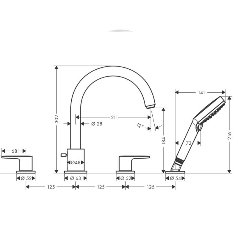 смеситель на борт ванны hansgrohe vernis blend 71456000 на 4 отверстия , хром в Алматы фото № 2