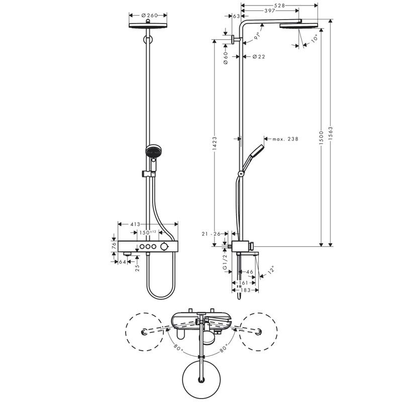 Душевая система hansgrohe pulsify s 24230000 260 1jet с термостатом, хром в Алматы фото № 2
