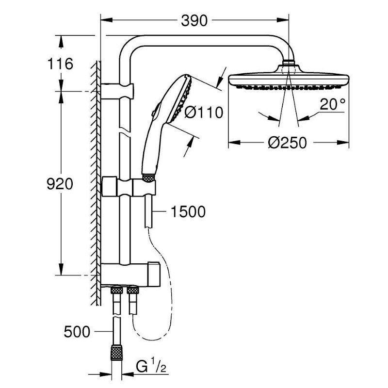 Душевая система grohe tempesta cosmopolitan 250 26675001 с переключателем, без смесителя, хром в Алматы фото № 2