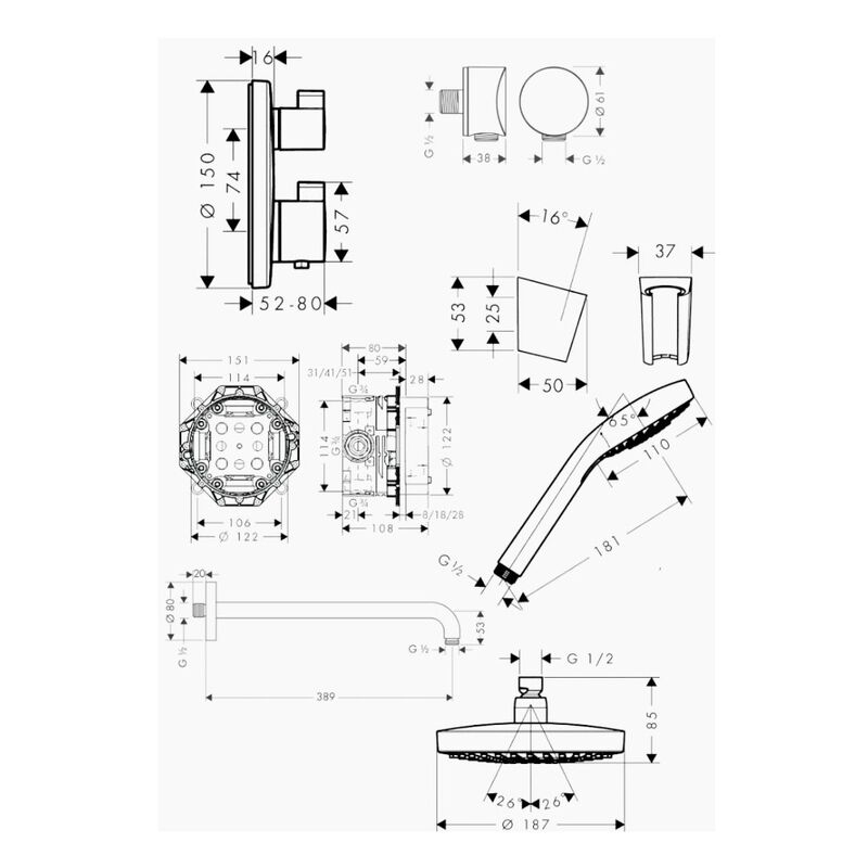 Душевая система встраиваемая hansgrohe ecostat e 27295000 с термостатом, хром в Алматы фото № 2