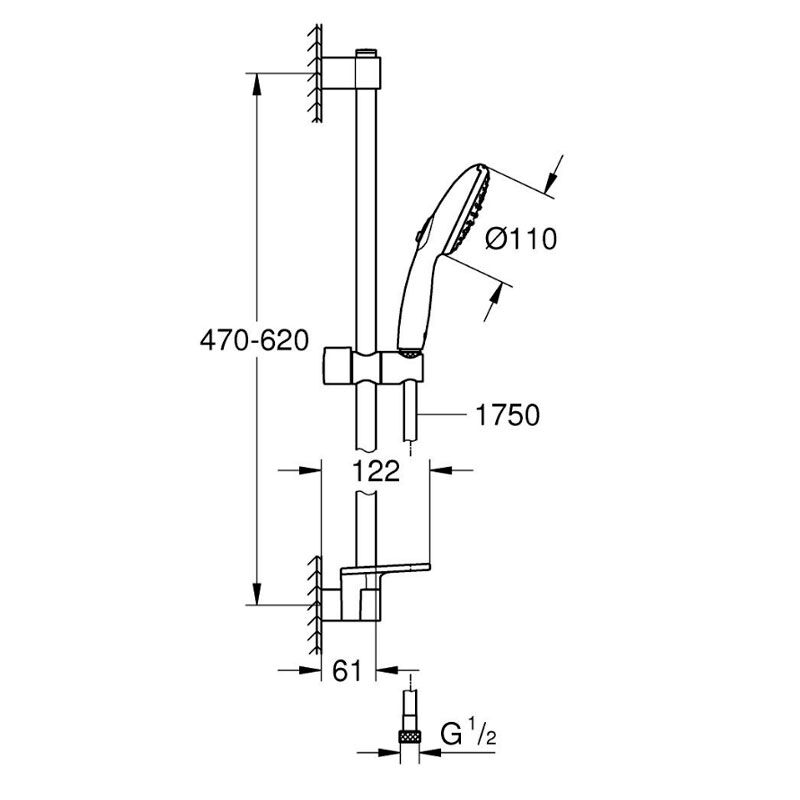 Душевой гарнитур grohe tempesta 110 new 27926003, 600, 2 вида струи, с полочкой, хром в Алматы фото № 2