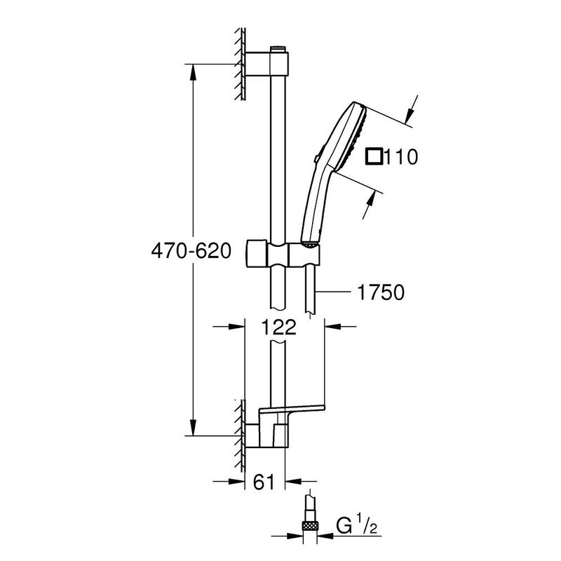 Душевой гарнитур grohe tempesta cube 110 27929003, 600, с полочкой, 3 режима струи, хром в Алматы фото № 3