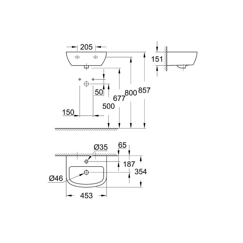 Мини-раковина grohe bau ceramic 39424000, настенная 45 см, без крепежей в Алматы фото № 3