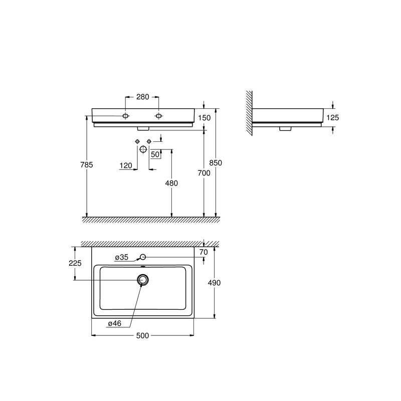 раковина подвесная 50см grohe cube ceramic 3947400h, с переливом, альпин-белый в Алматы фото № 3