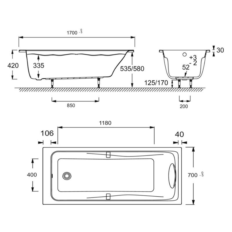 Ванна акриловая 170х70 jacob delafon odeon up e6080ru-00, белая в Алматы фото № 2