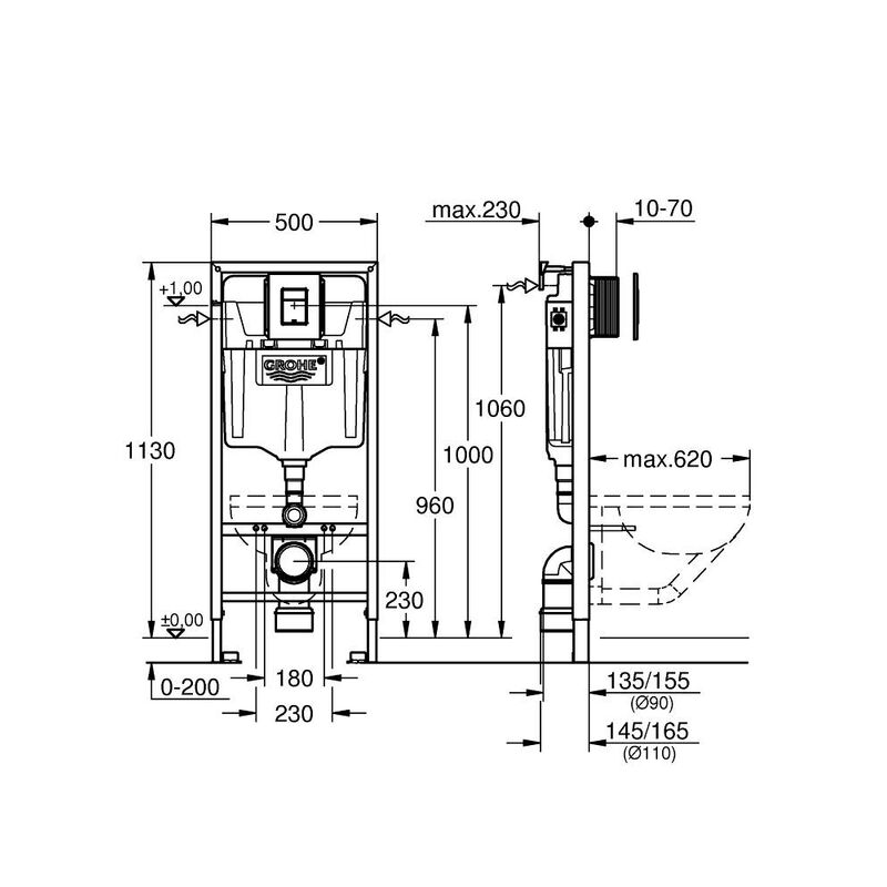 Инсталляция для подвесного унитаза 5в1 grohe rapid sl 1000046 с шумоизоляцией, панель смыва черная в Алматы фото № 2