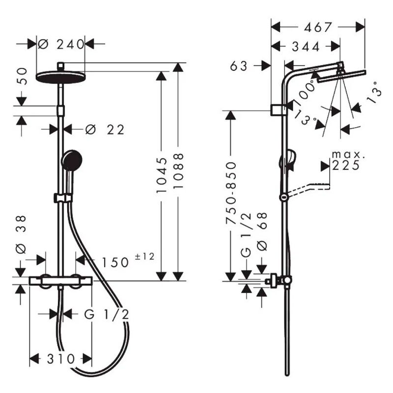 Душевая система hansgrohe activera s 28083000 с термостатом, хром в Алматы фото № 3