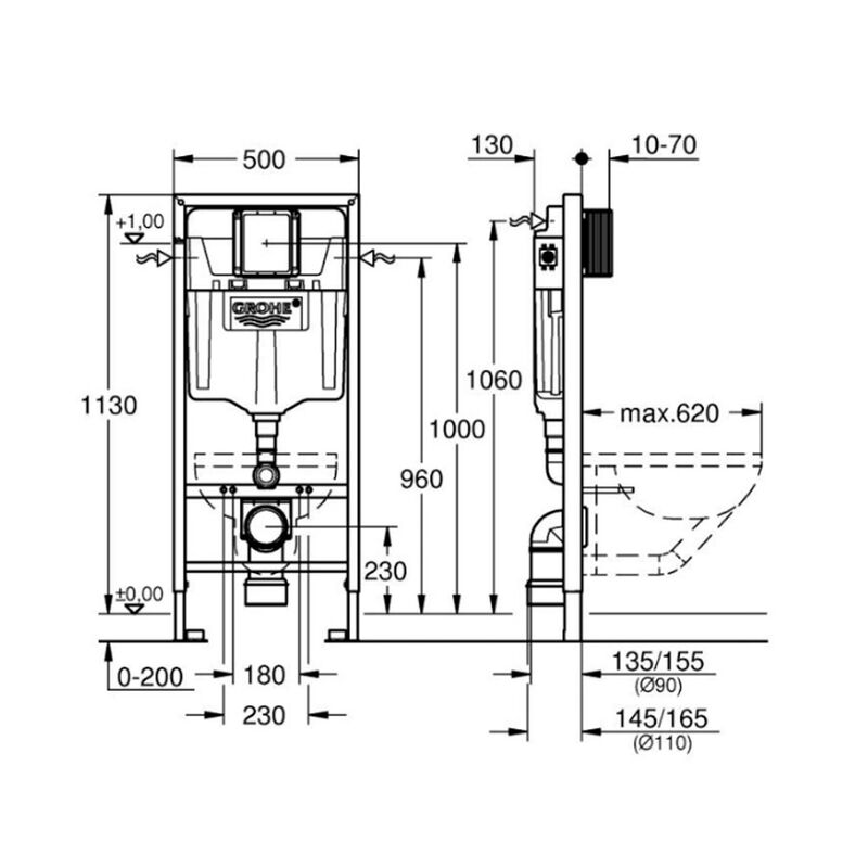 Инсталляция для подвесного унитаза grohe rapid sl 38772sh0, белая панель смыва в Алматы фото № 2