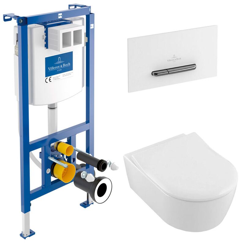 унитаз с инсталляцией 5в1 villeroy&boch avento 5656rs01 viconnect 92242700 92216168, белая-хром в Алматы фото № 1