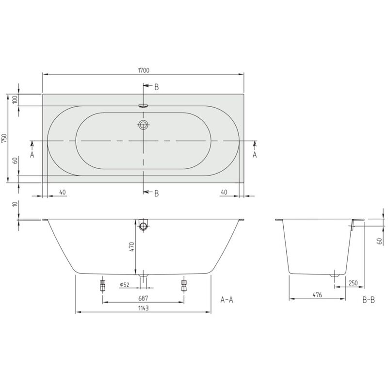 Ванна квариловая villeroy&boch oberon 2.0 ubq170obr2dv-01 170x75 с ножками в Алматы фото № 2