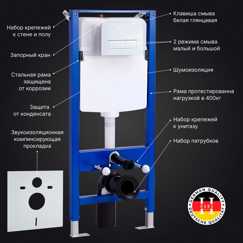 Инсталляция для унитаза hans h5108-0207 в комплекте с белой клавишей в Алматы фото № 3
