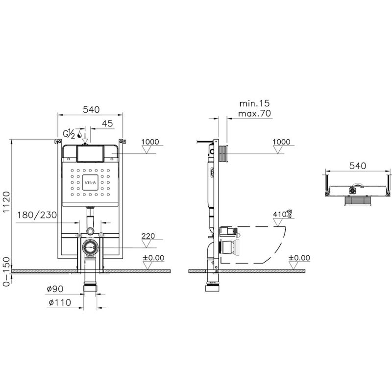 унитаз с инсталляцией 5в1 vitra zentrum 5795b003-0075 безободковый, клавиша root s 740-2380 хром в Алматы фото № 2