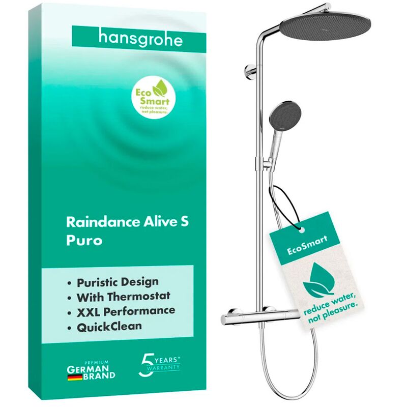 Душевая система hansgrohe raindance alive s puro 300 1jet 24592000, с термостатом ecostat element, хром в Алматы фото № 1