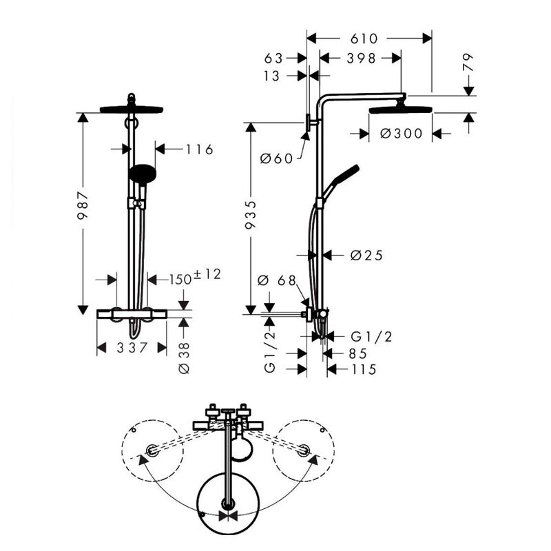 Душевая система hansgrohe raindance alive s puro 300 1jet 24592000, с термостатом ecostat element, хром в Алматы фото № 9