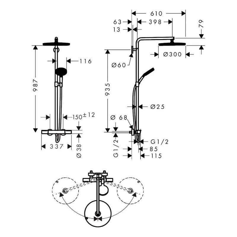 Душевая система hansgrohe raindance alive s puro 300 1jet 24592340, с термостатом ecostat element, черный матовый хром в Алматы фото № 3