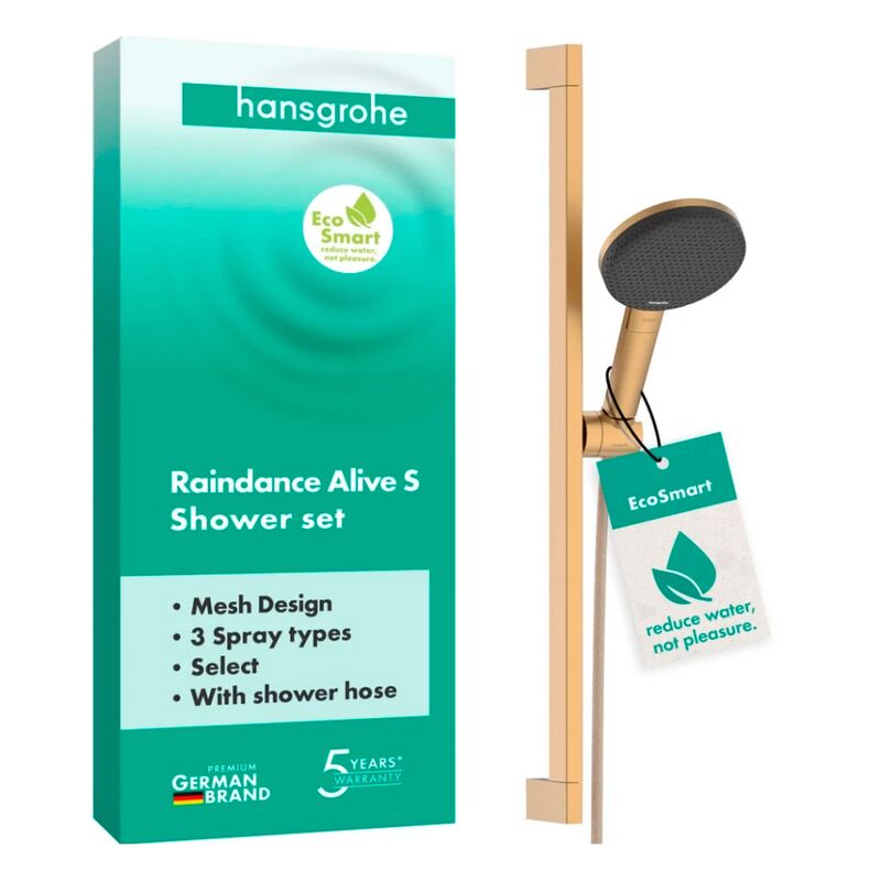 Душевой гарнитур hansgrohe raindance alive select 125, 3 струи, со штангой unica e puro 65 см, 24600140, шлифованная бронза в Алматы фото № 1