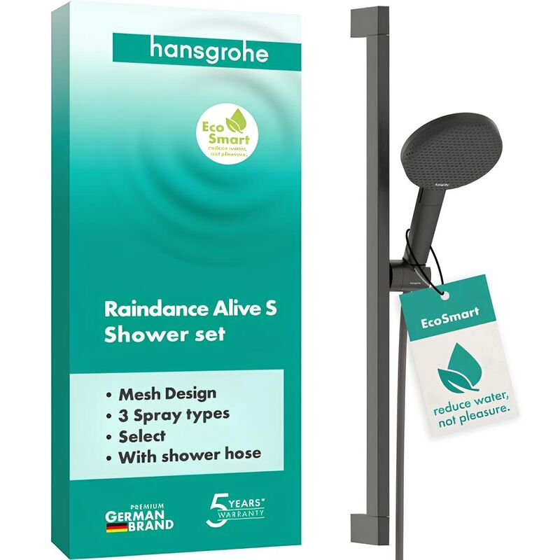 Душевой гарнитур hansgrohe raindance alive select s 24600340 ecosmart, шлифованный черный хром в Алматы фото № 1