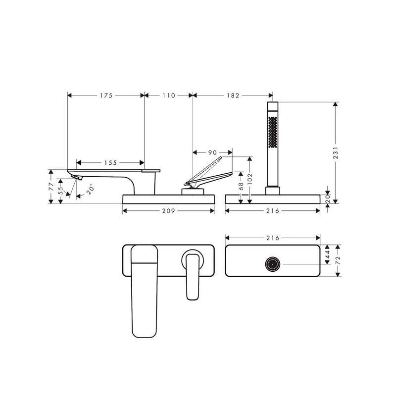 смеситель врезной на борт ванны axor citterio c 49430000, на 3 отверстия, хром в Алматы фото № 2