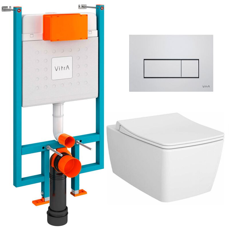 унитаз с инсталляцией 5в1 vitra metropole 5671b003-0075, v-fix core 800-1875, клавиша хром root s 740-2380 в Алматы фото № 1