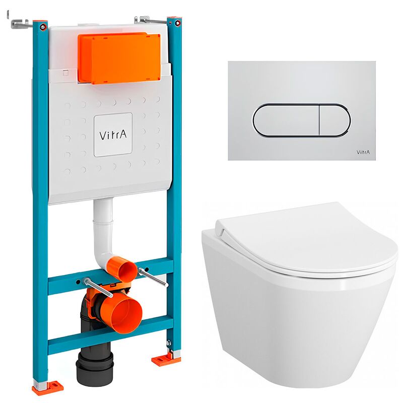 унитаз с инсталляцией 5в1 vitra integra 7040b003-0075 безободковый, v-fix core 800-1873, root round 740-2280 в Алматы фото № 1