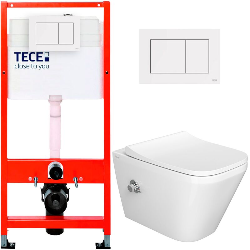 унитаз-биде с инсталляцией 5в1 tece 9400407 vitra integra 7082b003-7209 безободковый, белая клавиша now 9240400 в Алматы фото № 1