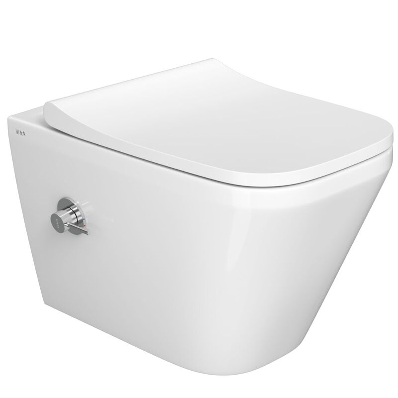 унитаз-биде с инсталляцией 5в1 vitra integra 7082b003-7209 безободковый, v-fix core 800-1875, клавиша хром root s 740-2380 в Алматы фото № 3