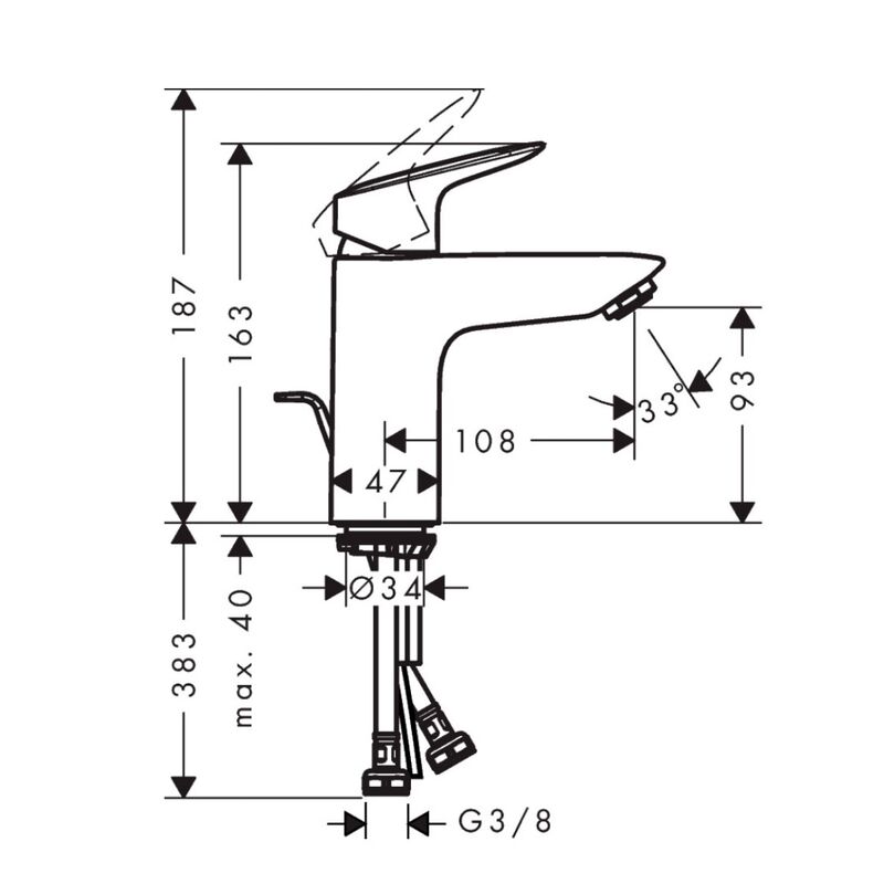 смеситель для раковины hansgrohe logis 100 71171000 со сливным гарнитуром, хром в Алматы фото № 3
