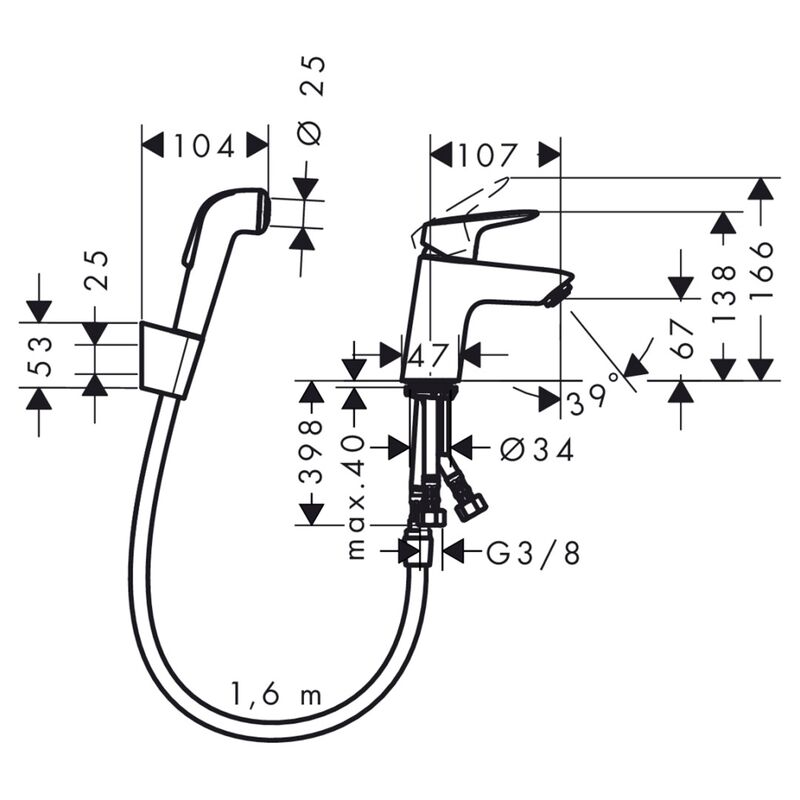 смеситель для раковины hansgrohe logis 70 71290000 с гигиеническим душем, хром в Алматы фото № 2