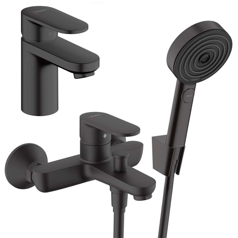 Набор смесителей hansgrohe 3в1 vernis blend 71440670 71551670 с лейкой pulsify select s, черный матовый в Алматы фото № 1