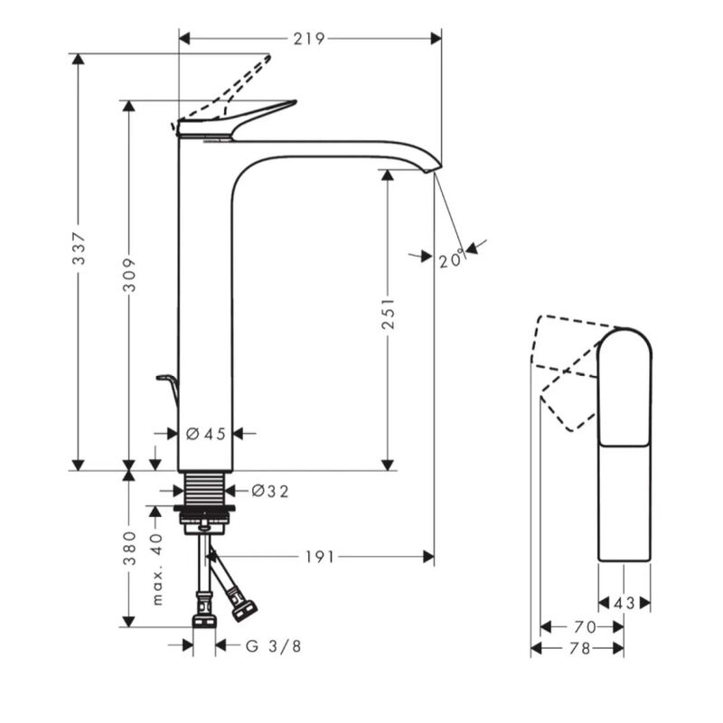 Высокий смеситель для раковины hansgrohe vivenis 75044140, бронза матовый в Алматы фото № 4