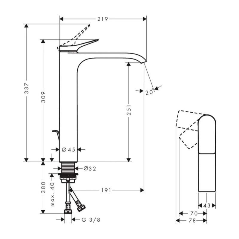 смеситель для раковины hansgrohe vivenis 75044340 coolstart с донным клапаном, черный матовый хром в Алматы фото № 3